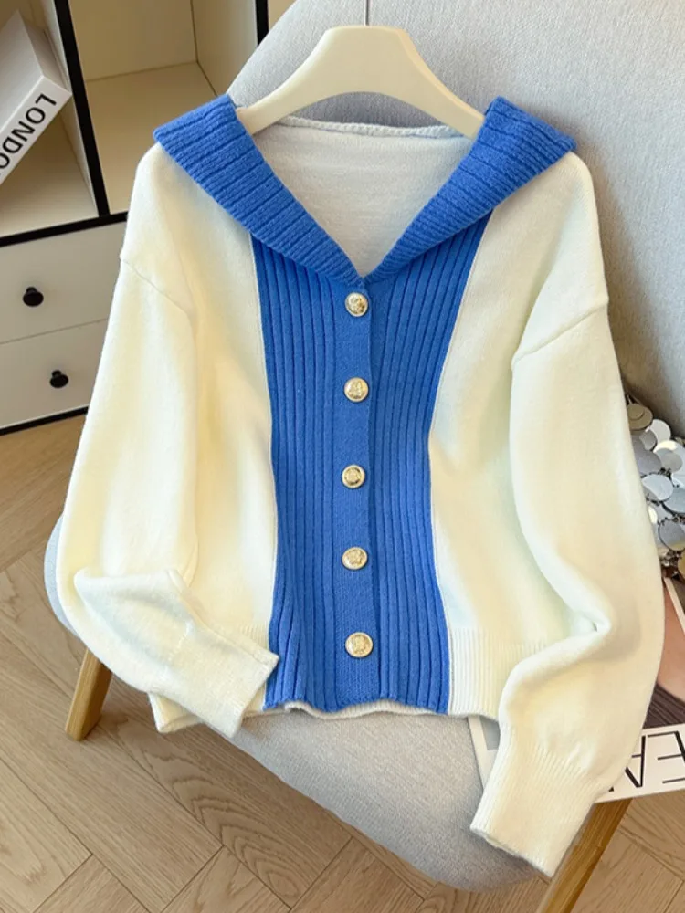 

Loose Knitted Hat Sweater Coat Women's Autumn Winter Lazy Sle Self-kept Faion Korean Version Long Sve Button Detail