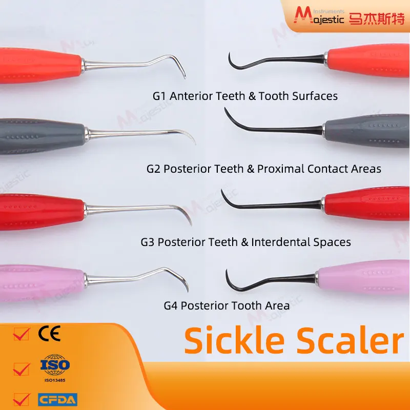 Escalador de hoz, verificación periodontal, limpia las superficies dentales, mango de silicona Autoclavable, escalado Manual, escalador de hoz reutilizable Dental