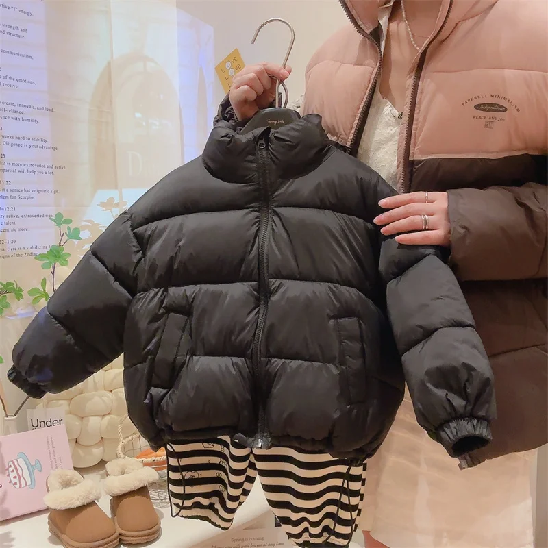 2026 Kids Winter Warm Down Coats Children Casual Solid Comfortable Stand-up Collar Zipper Outerwear Girls Daily Thermal Jacket