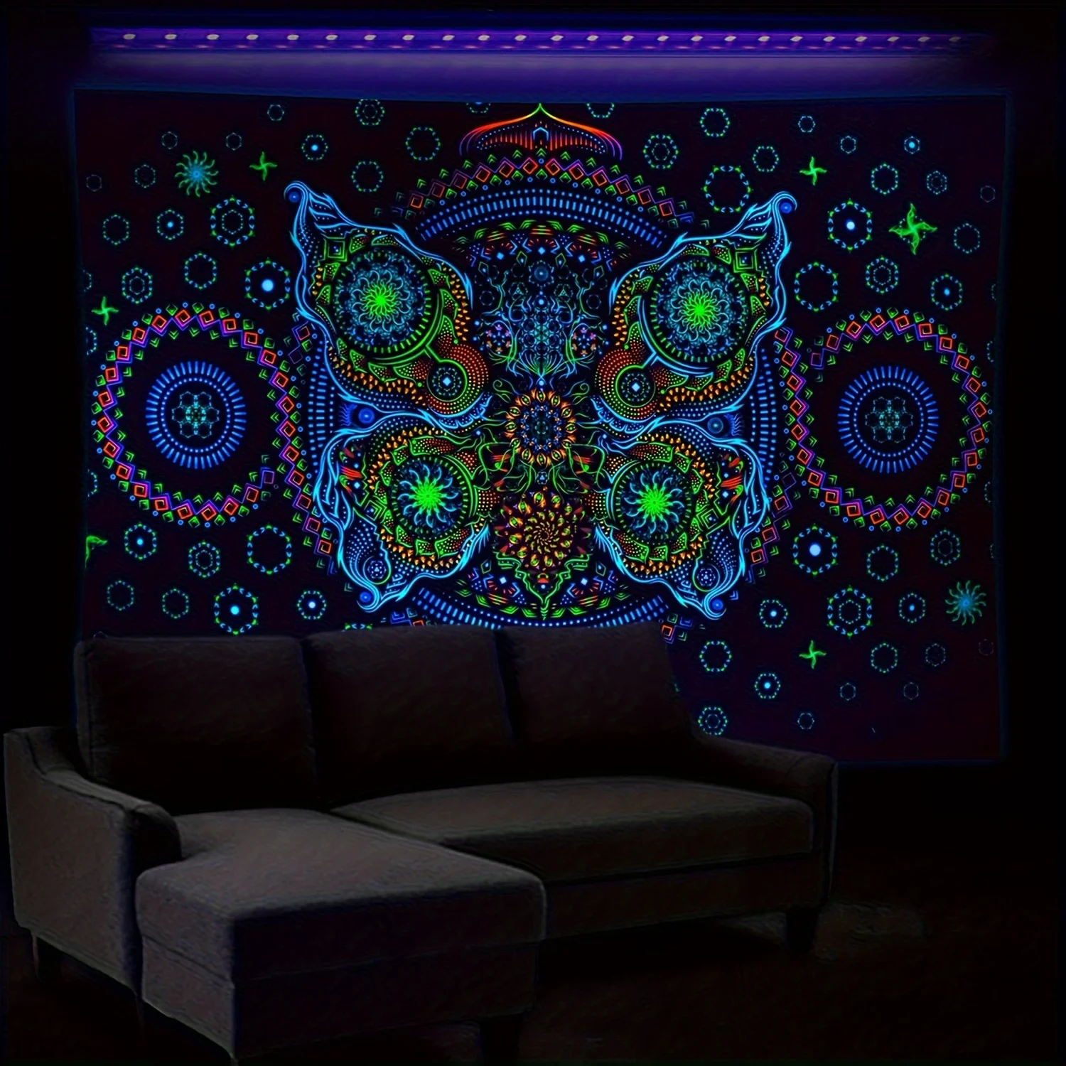 Neon Butterfly Tapestry: Glow-in-the-Dark Wall Hanging for a Vibrant & Magical Bedroom or Living Room Decor