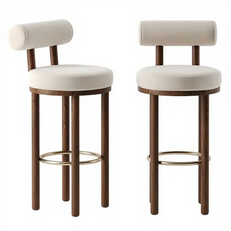 Luxury Dining Room High Chair Custom Size Solid Wood Frame with Boucle Bar Counter Stools for Comfort & Style