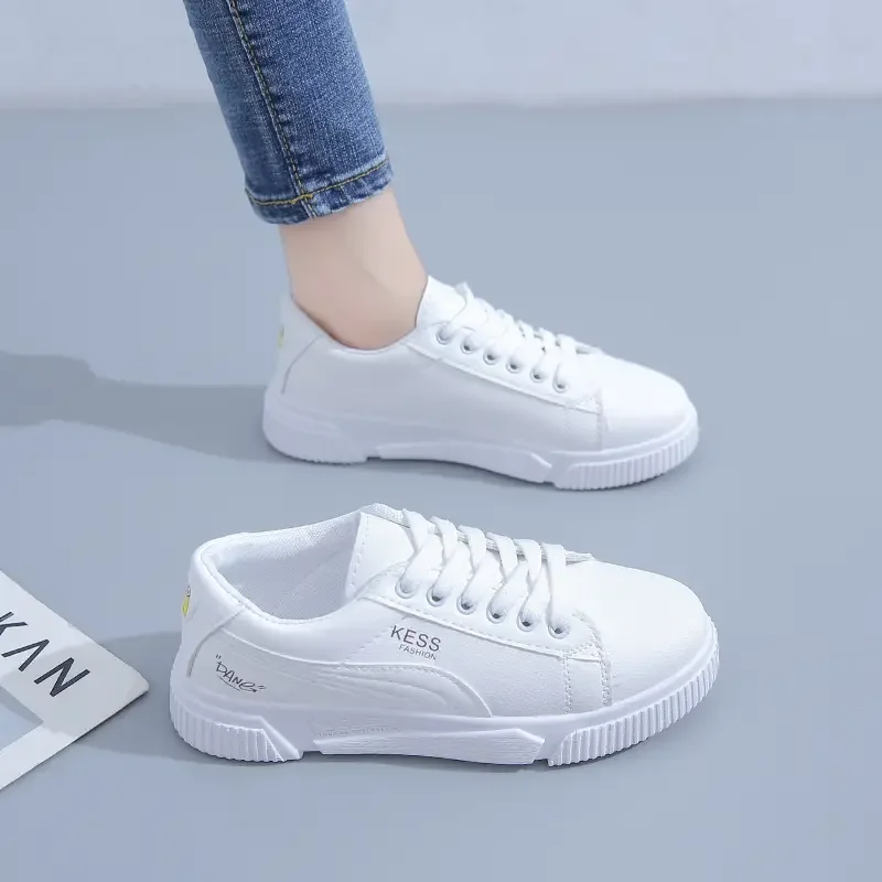 Solid Color Lace-up Front Casual Flat Skateboard Sneaker, Thick-soled Shoes With Letter Detail