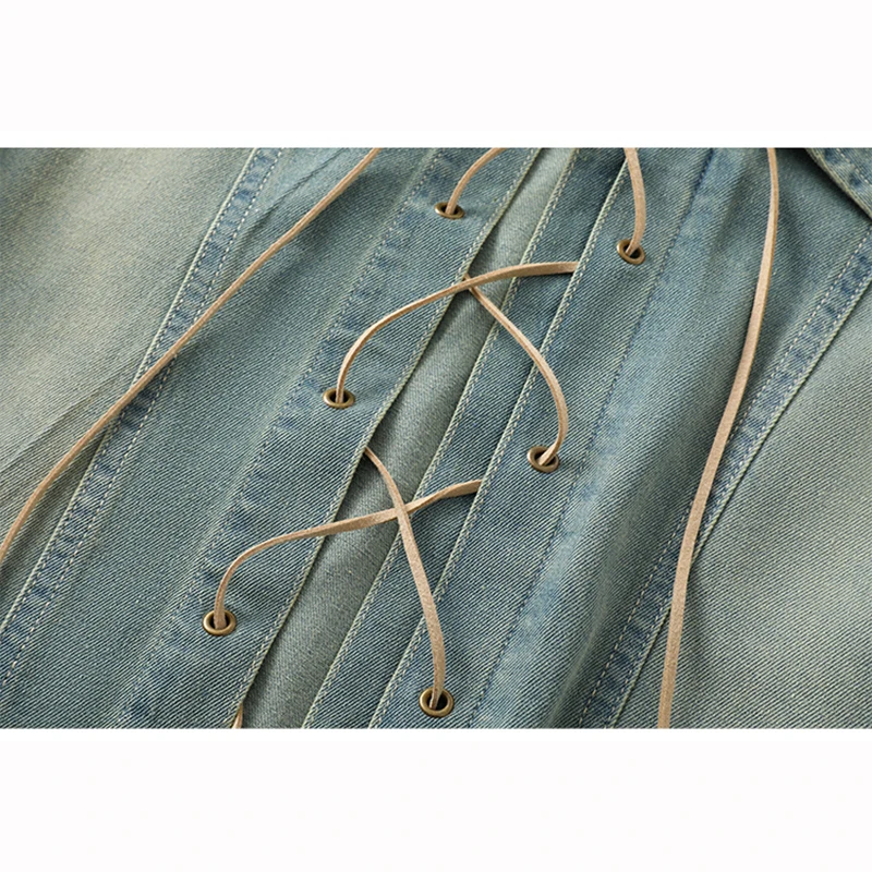 Koreanische Vintage Hellblau Dünne Kurze Denim Jacke Spitze-Up Frauen Frühling Sommer Neue Turndown Kragen Kurzarm Jeans Jacke mantel