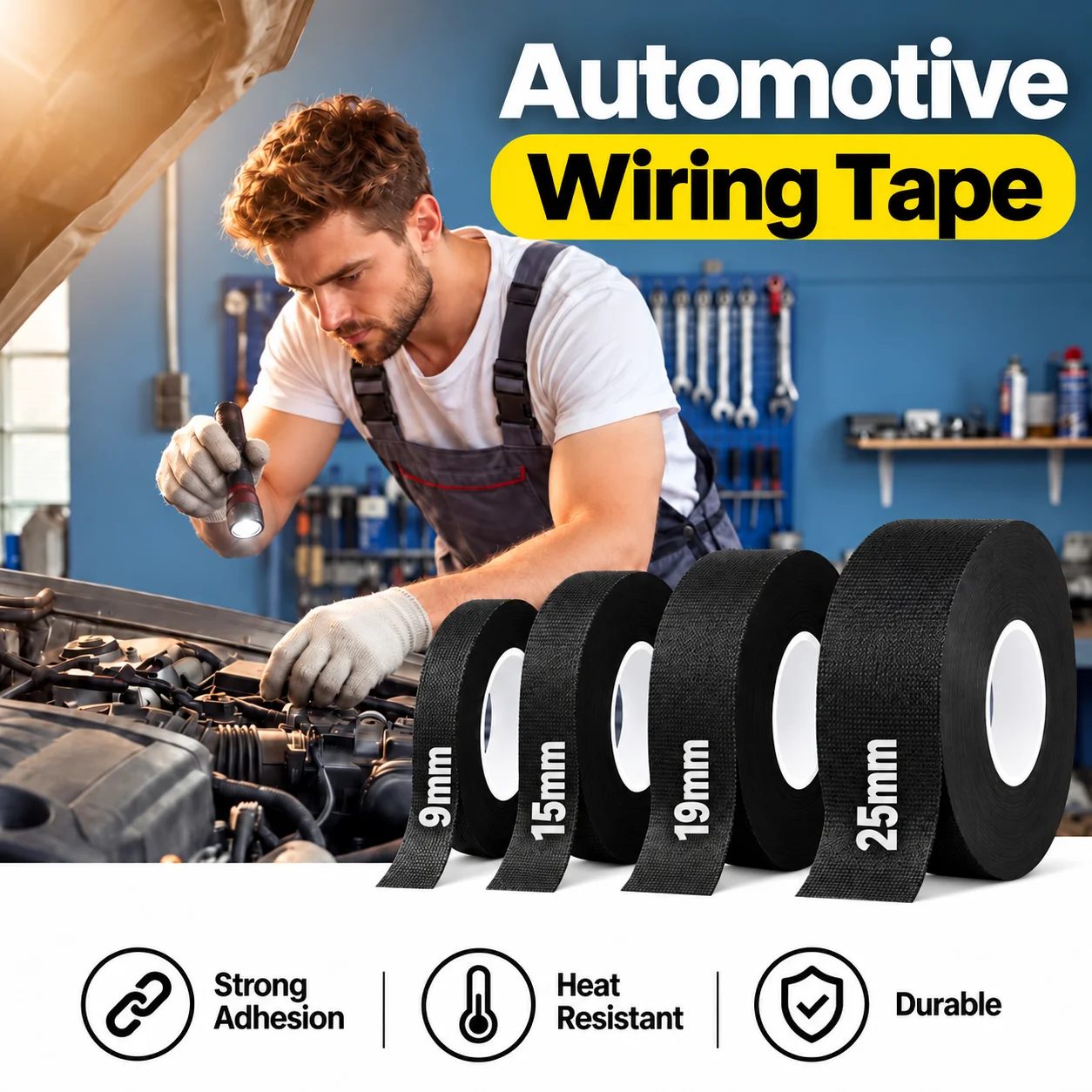 High Temperature Tape Electrical Insulating Tape Heat-resistant Flame Retardant Adhesive Cloth Tape for Car Cable Harness Wiring