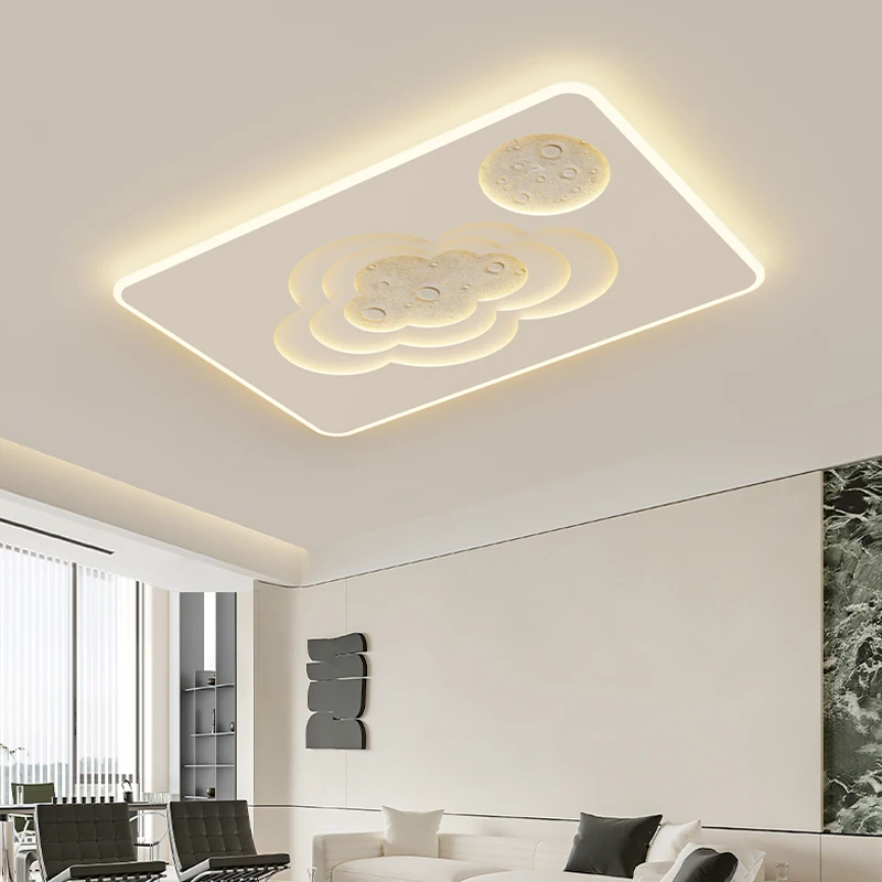 Nordic Bedroom Chandelier Design Creative Annual Ring Full Spectrum Ceiling Lamp Cream Style Minimalist Moon Living Room Lamp