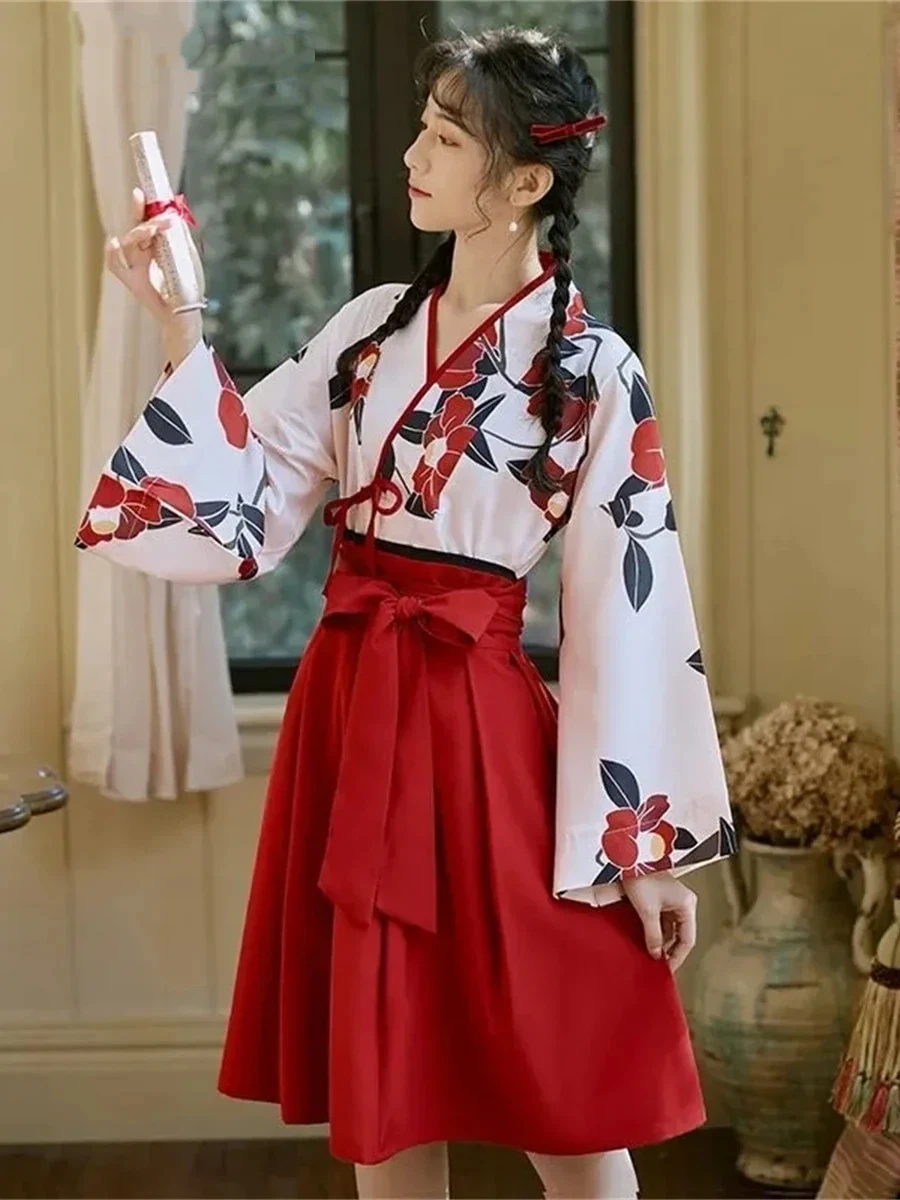 

2026 Kimono Sakura Meisje Japanse Stijl Bloemenprint Vintage Kostuum Haori Gewaad Set Voor Feest Yukata Aziatische Cosplay