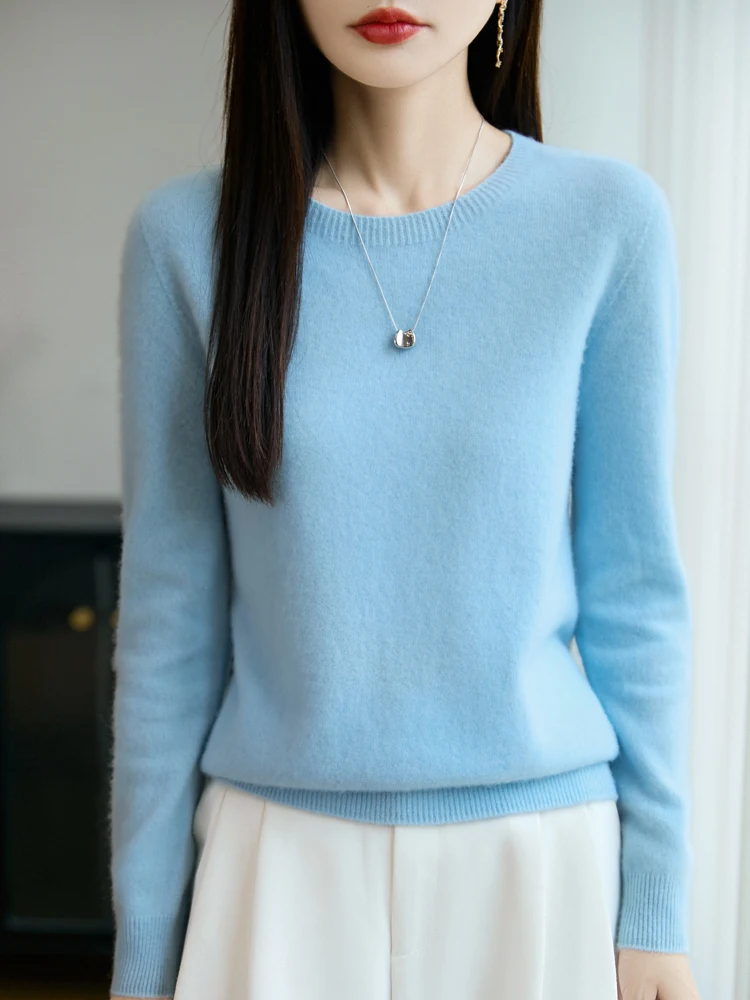 

Women's 100% Merino Wool Sweater O-Neck Pullovers Long Sleeve Jerseys Tops Spring Autumn Female Cashmere Knitwear Clothing