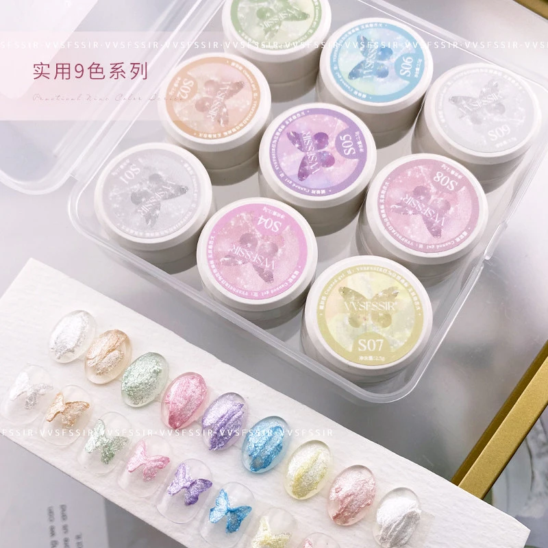 VVSFSSIR Nail 9 Colors Opal Shimmer Sculpture Gel Set High-Density 3D Nail Art Gel, Embossed Modeling Paste, Soak Off UV LED Kit