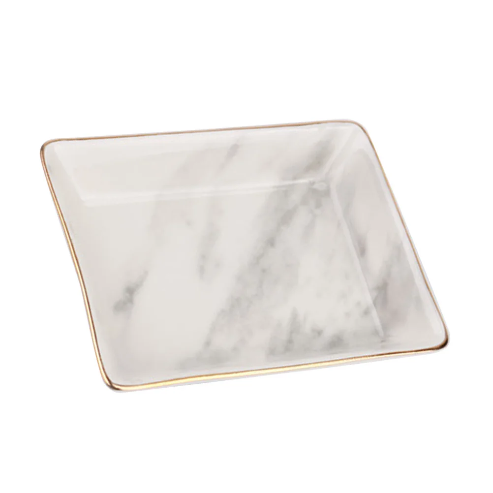 

Керамическая мраморная тарелка малого размера с золотым ободком, поднос для украшений, креативная подставка для колец, органайзер для свадебного декора, дома и сада