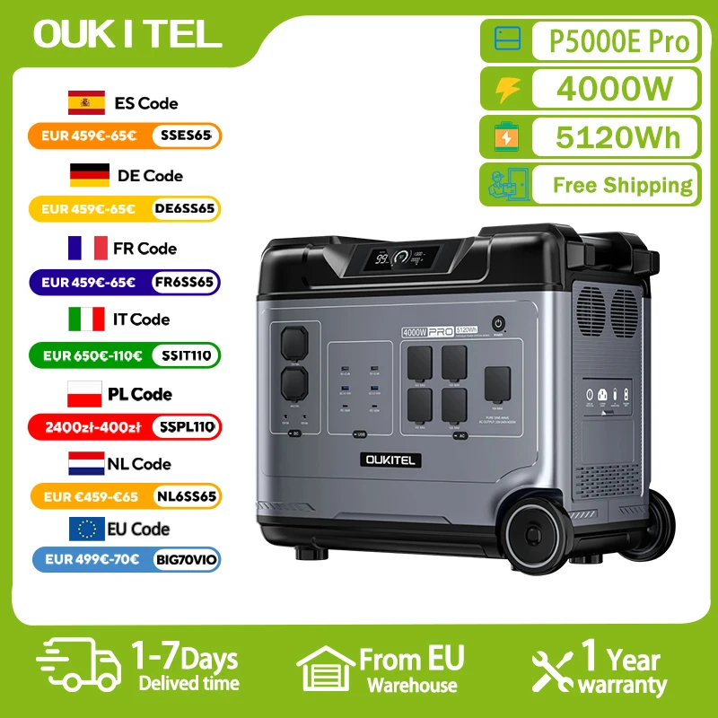 OUKITEL P5000 Pro centrale électrique Portable 4000W générateur solaire 5120Wh Lifepo4 batterie maison secours Camping en plein air puissance Mobile