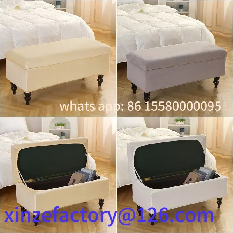 

Customizable Velvet Storage Ottoman Long Piano Bench Stool Cover Stretch Rectangular Foldable Footstool