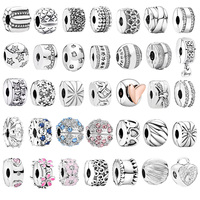 Polished Feathered Clip，Clear & Blue Sparkling Clip Charms Bead Fit Original 925 Sterling Silver Pan Brand Bracelet Jewelry Gift