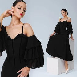 Female Modern Dancing Clothes Women'S Waltz Ballroom Dance Professional Costume Adults Cake Sleeves Latin Dance Dress SL11012