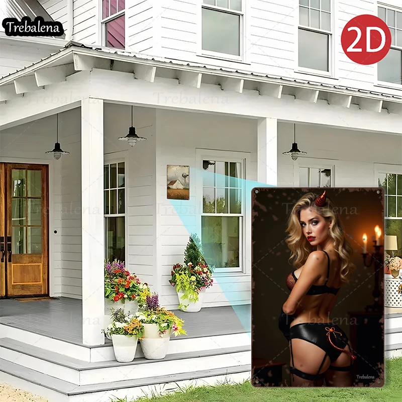 1ชิ้น2Dแบน8*12นิ้วป้ายโลหะเซ็กซี่ปีศาจสไตล์ผู้หญิงงานศิลปะโปสเตอร์วินเทจ