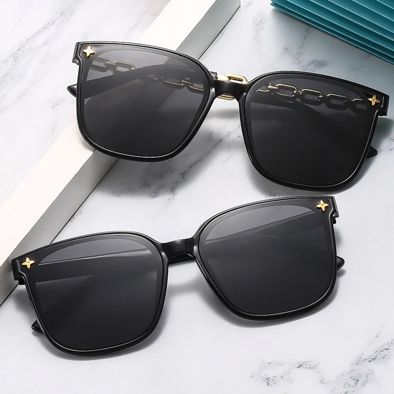 2024 Vintage Big Frame Black Mirror Sun Glasses Square Sunglasses For Woman Shading Polarizer Sexy Female Travel Eyewear Uv400