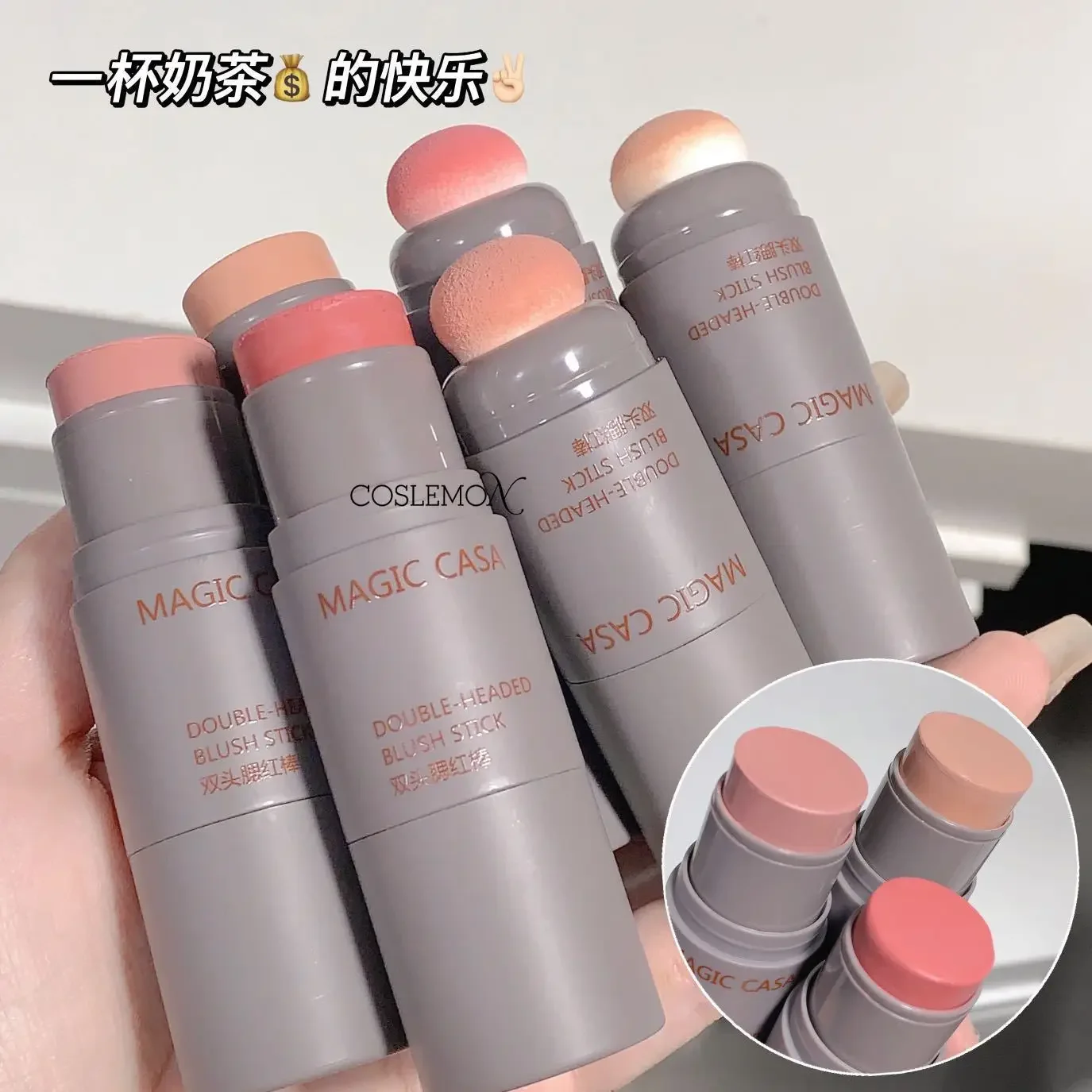 Dubbele Spons Gezicht Blush Monochrome Lip Wang Dual-Use Duurzame Matte Natuurlijke Rouge Poeder Blusher Stick Make-Up