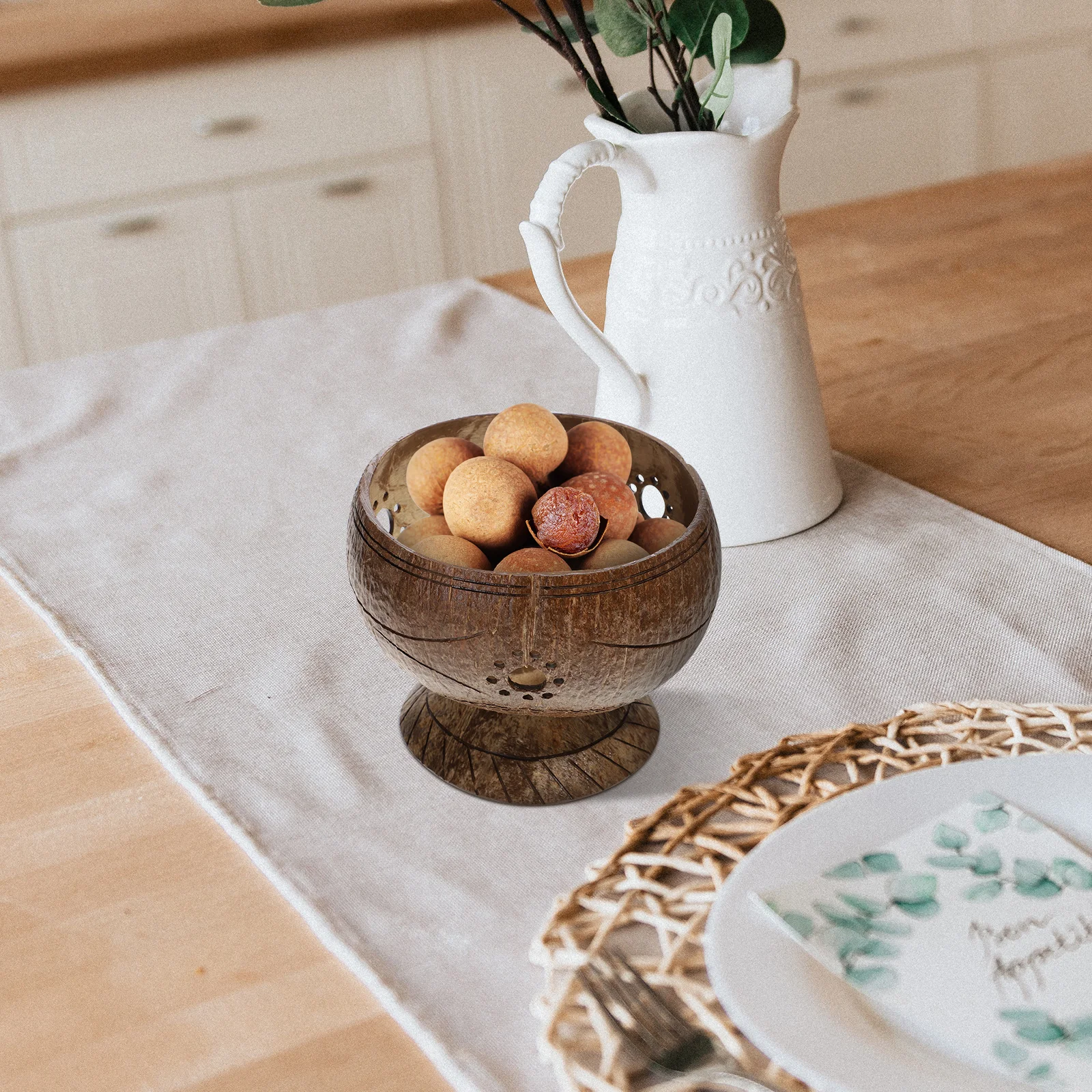 

1pc Coconut Shell Natural Household Bowls Smooth Edge Soup Bowl Tableware For Salad Fruit Dessert Tableware