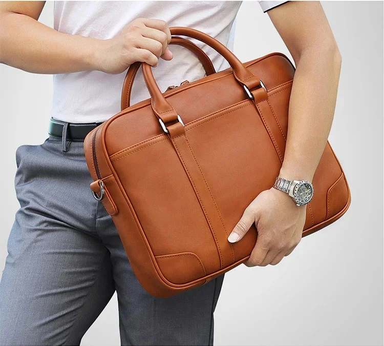 Bolsas de couro genuíno para homens, bolsa de trabalho Doctor Layer Laptop 14 ", caso breve, ombro crossbody, alta qualidade