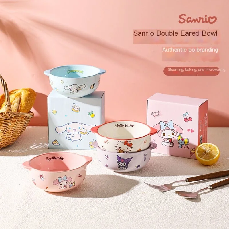 

Sanrio Kawaii Cinnamoroll Children's Bowl Balloon Ceramics Cute Rice Special Baby Breakfast Steamed Eggs Salad Bowl Household