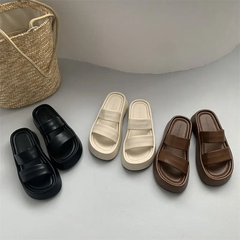 Slides Job Thick Black Woman Slippers Platform Summer Rubber Sandals Outside Shoes for Women 2024 H Sandal Casual Clappers 39 B