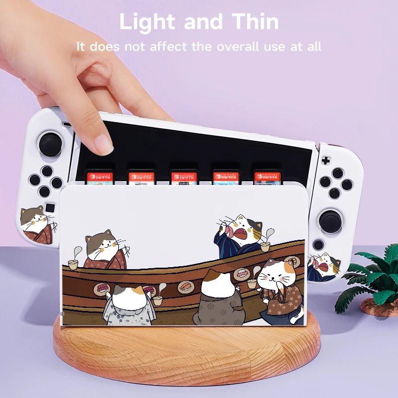 2 Pcs Cat Sushi Theme Pattern Protective Case with Base Cover Set for Switch OLED/Switch NS, Can Store 5 Game Cards