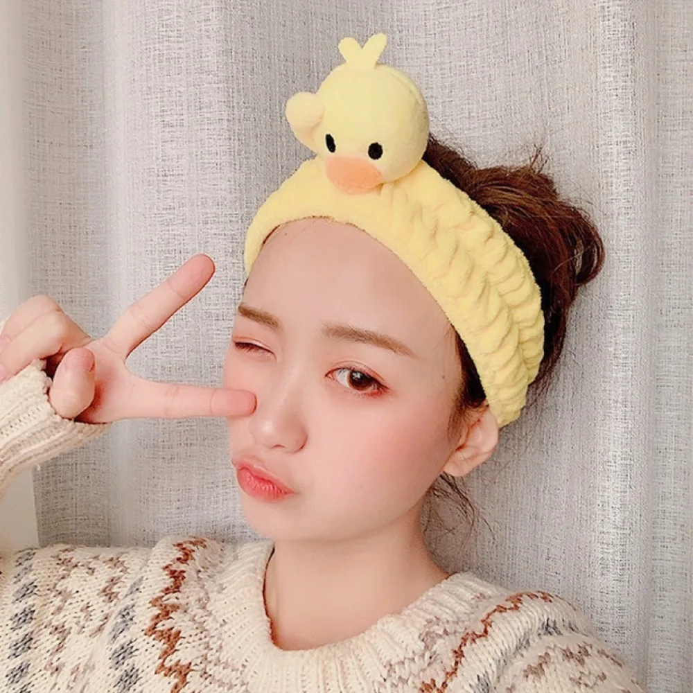 Diadema de pato amarillo pequeño, maquillaje para la cara, soporte para el cabello, máscara Facial elástica, diadema para mujer y niña, accesorio para el cabello