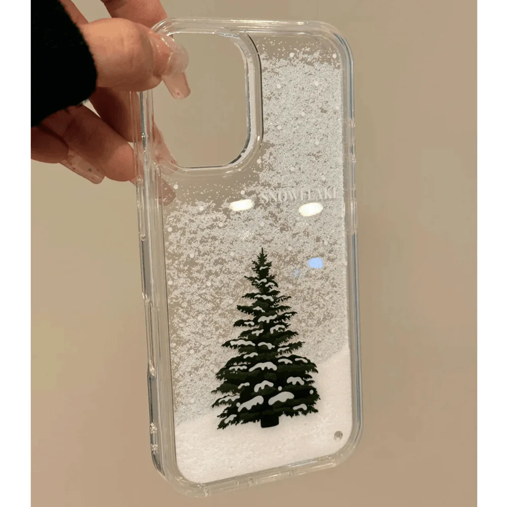 Phone Case For iPhone 16 15 14 13 12 11 8 7 6 6S XS X XR Mini Pro Max Plus INS Christmas Tree Print Snow Quicksand Clear Cover