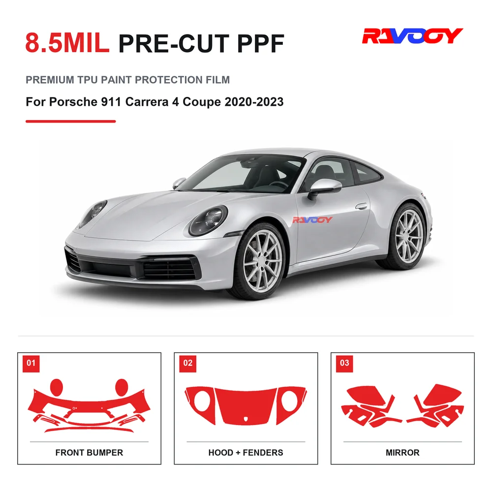 Precut PPF For Porsche 911 Carrera 4 Coupe 2020-2023 8.5mil TPU Clear Paint Protection Film Self Healing Hydrophobic UV
