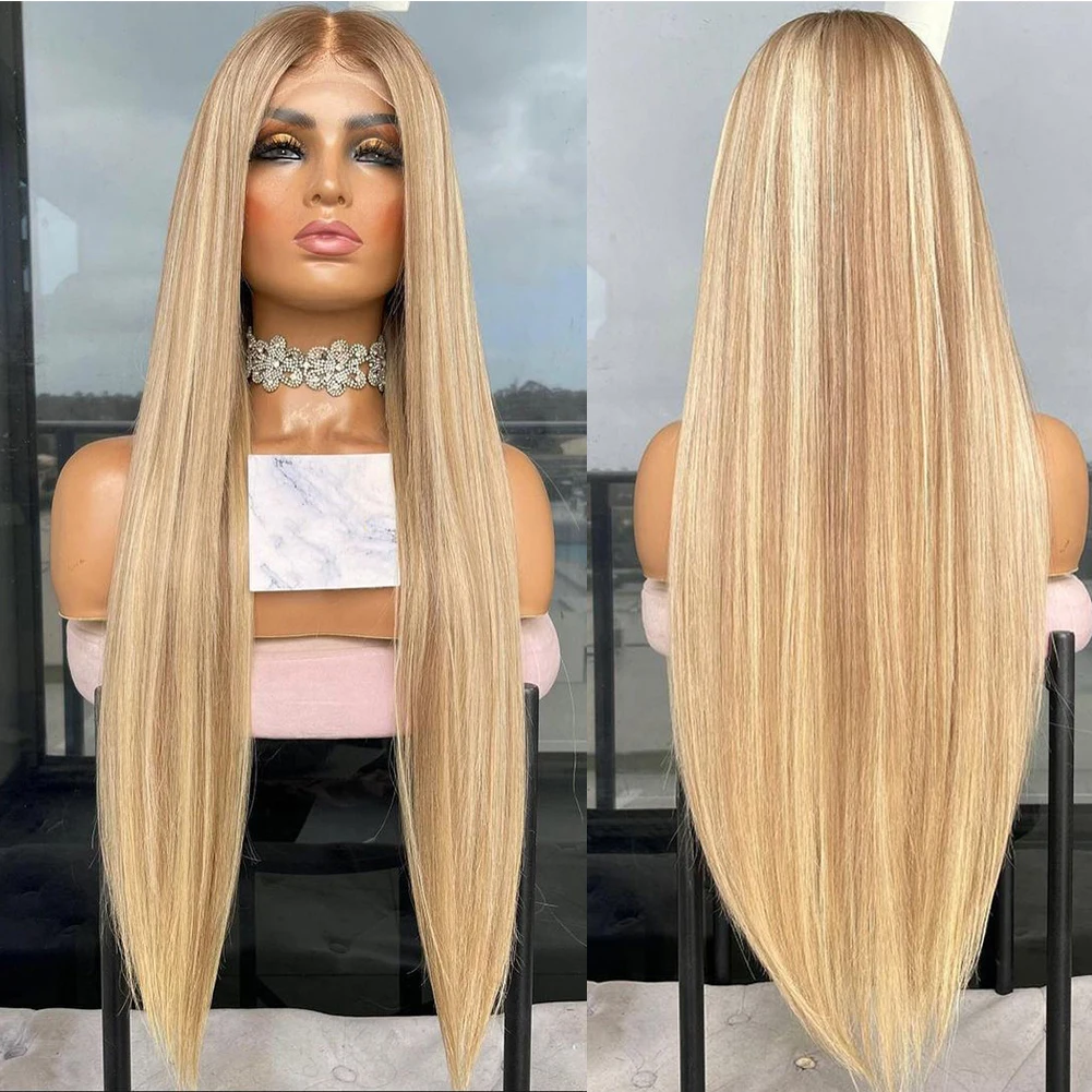 Highlight Wig Human Hair for Women Straight Lace Front Wig with Roots 13x4/13x6 HD Transparent Lace Frontal Wig 150% Virgin Hair