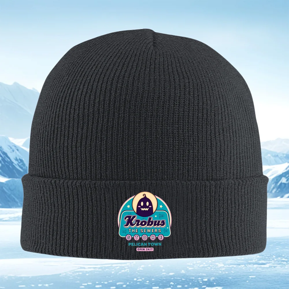 Krobus Sewers Store Pelican Town 24/7 Men Women Unisex Knitted Hat Beanie Pullover Cap Winter Thermal Warm Christmas Outdoor Cyc