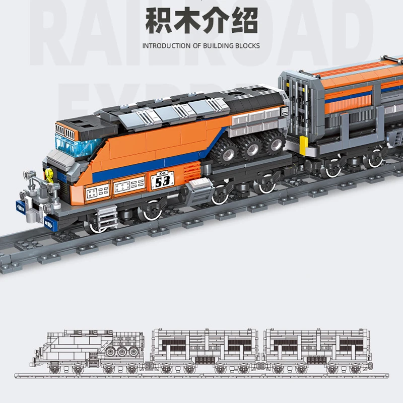 Em estoque moc blocos de construção expresso ferroviário técnico montagem trem faixas tijolos modelo brinquedos para meninos conjuntos presente natal