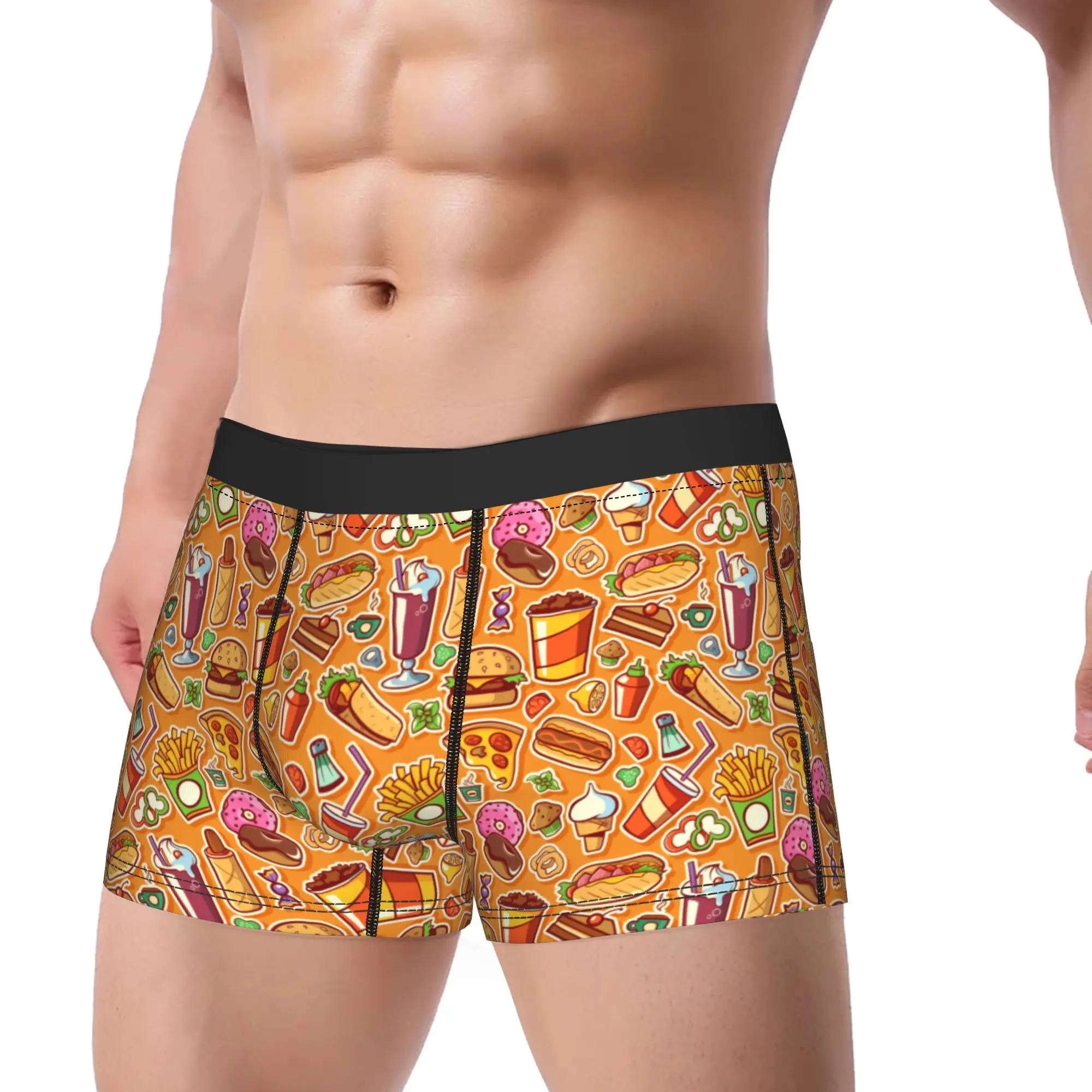 cute kawaii fast food meal Boxershorts  3D Pouch Underwear High Quality Custom Boxer Brief Comfortable Men's Panties Plus Size