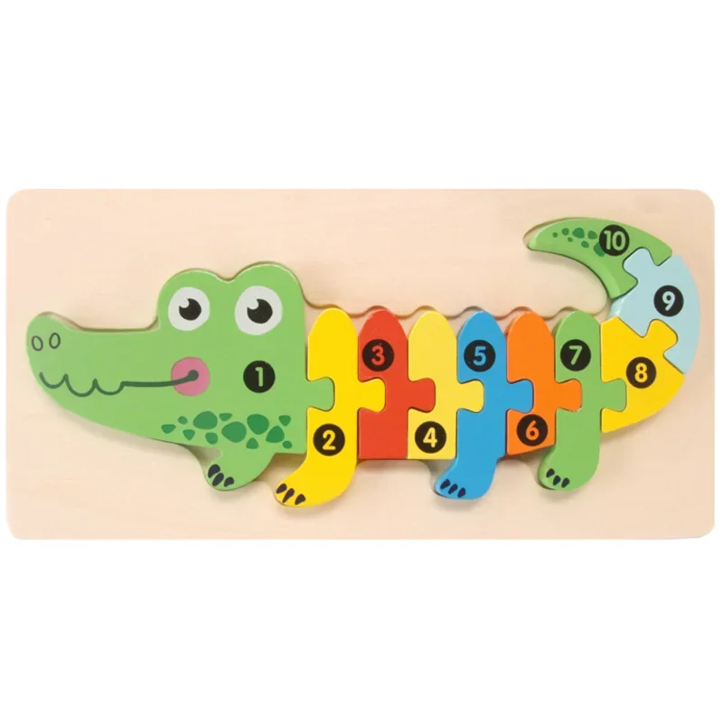 Cartoon Dinosaur Animal 3D Stereoscopic montessori Wooden Puzzle  Shape Color Cognitive Educational Game Toy Kids Birthday Gift