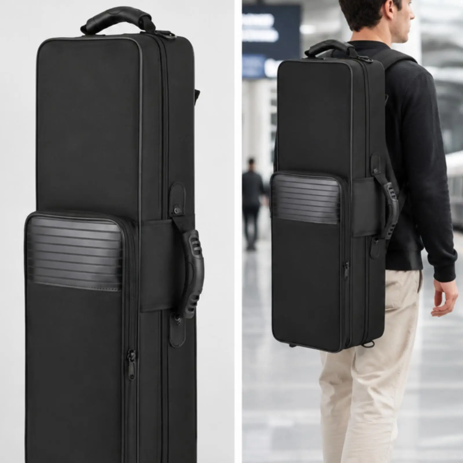 Compact Alto Sax Case with Translucent Front Pocket Zippered Closure Adjustable Straps for Instrument Storage and Carry