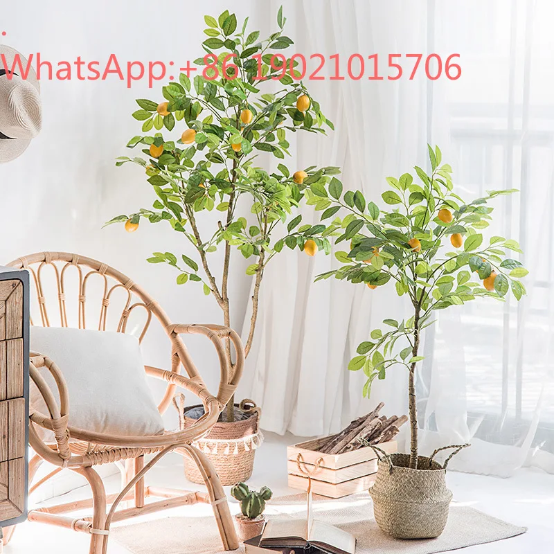 HXL Artificial Lemon Tree Potted Plant for Home Decor, Floor-Standing with Long Branches, Leaves and Fruits