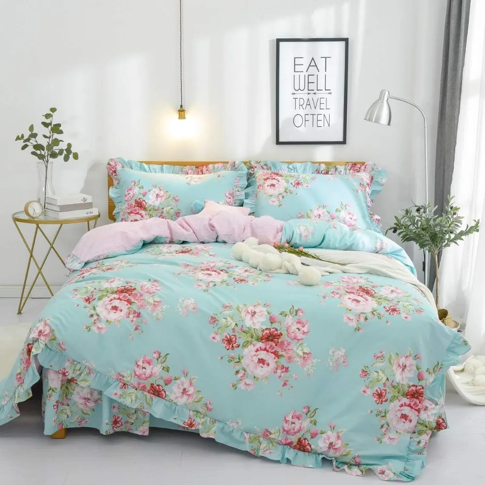 مجموعة غطاء لحاف من القطن على شكل زهور لأسرة النوم ذات الحجم المزدوج، ناعمة ومسامية، مناسبة للفتيات #2