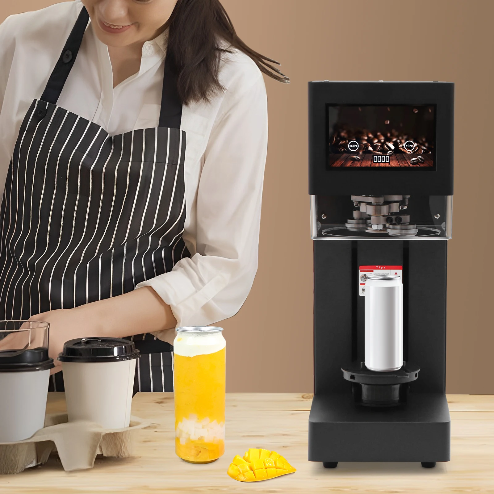 

Automatic Can Sealer Machine, Commercial Soda Can Sealer, Can Sealer Machine with Touch Screen 2.36-8.27 Inch Auto-Detect Height