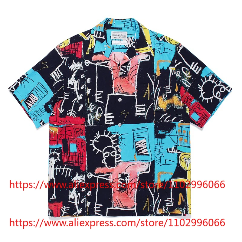 Camisa con Botones y Diseño Gráfico WACKO MARIA 2026, Camiseta Hawaiana Informal de Manga Corta y Alta Calidad
