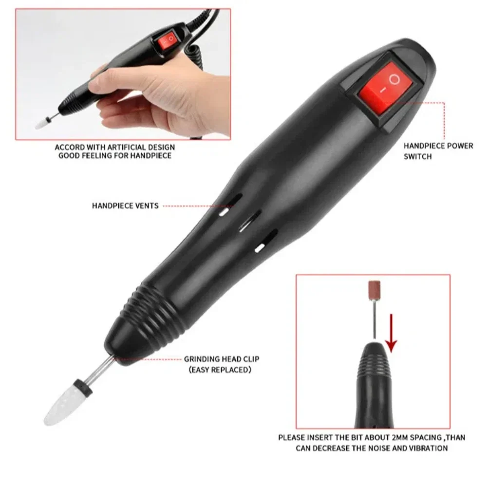 20000RPM 電動ネイルドリルハンドルペンハンドピースマニキュア研削盤装飾プロのネイルアートツール
