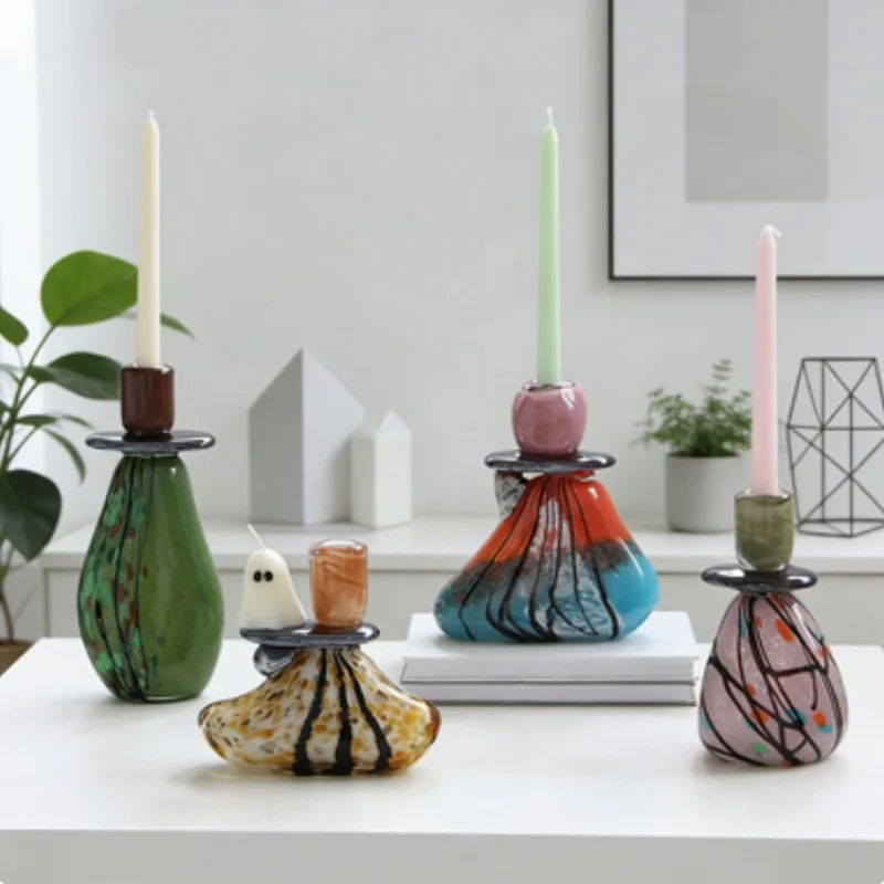 Nordic Colored Glass Candle Holder Trendy Restaurant Decor Minimalist Wedding Home Decoration