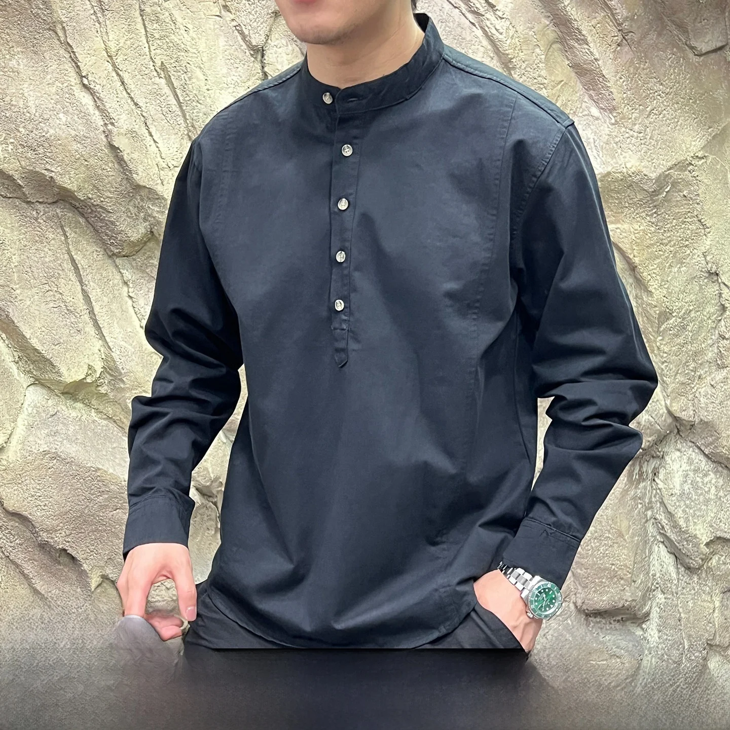 

Faionable Cotton Long Sve Henry Collar Men's irt Breathable Waed Line Autumn New Sle Casual Wear for Men