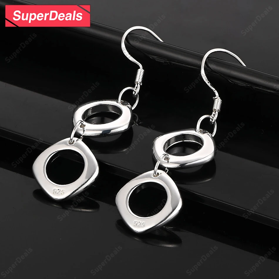 

SuperDeals 925 Sterling Silver Square Hollow Drop Earring Girl Popular Gift Fashion Fine Jewelry Birthday Anniversary Party Gift