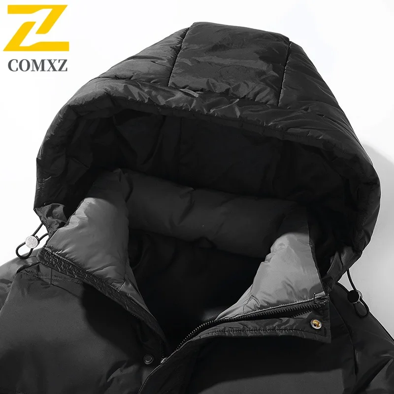 COMXZ Men's Winter Padding Cold-Resistant Solid Color Sporty Travel Puffer Jacket Snowy Hooded Streetwear Cotton Padded Jackets