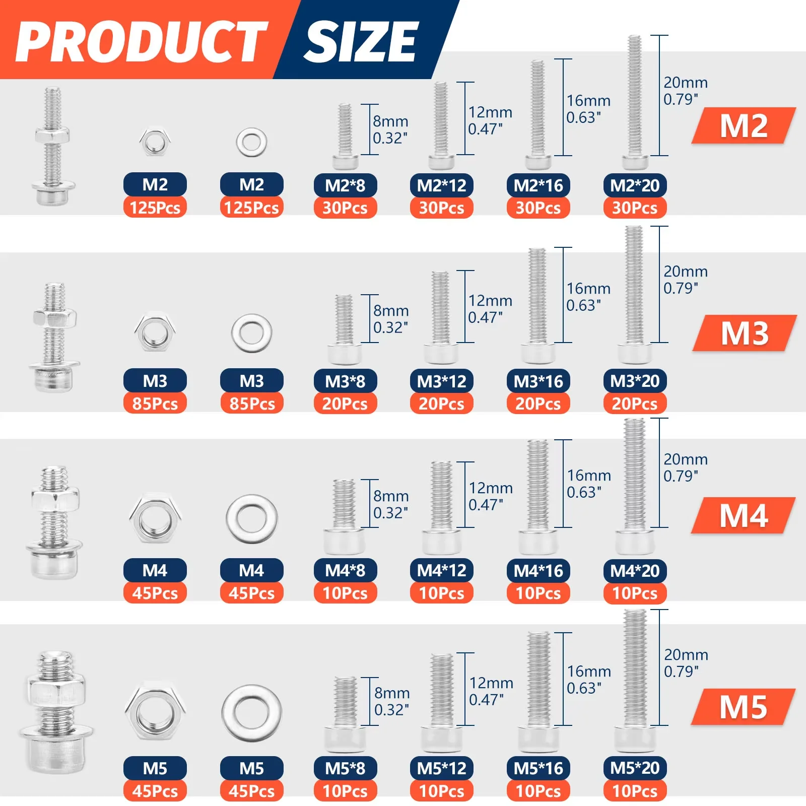 تشكيلة الترباس المترية M2 - M5 مسامير الفولاذ المقاوم للصدأ المكسرات والغسالات 8 مم - 20 مم عرافة المقبس غطاء الرأس آلة المسمار الفضة #4
