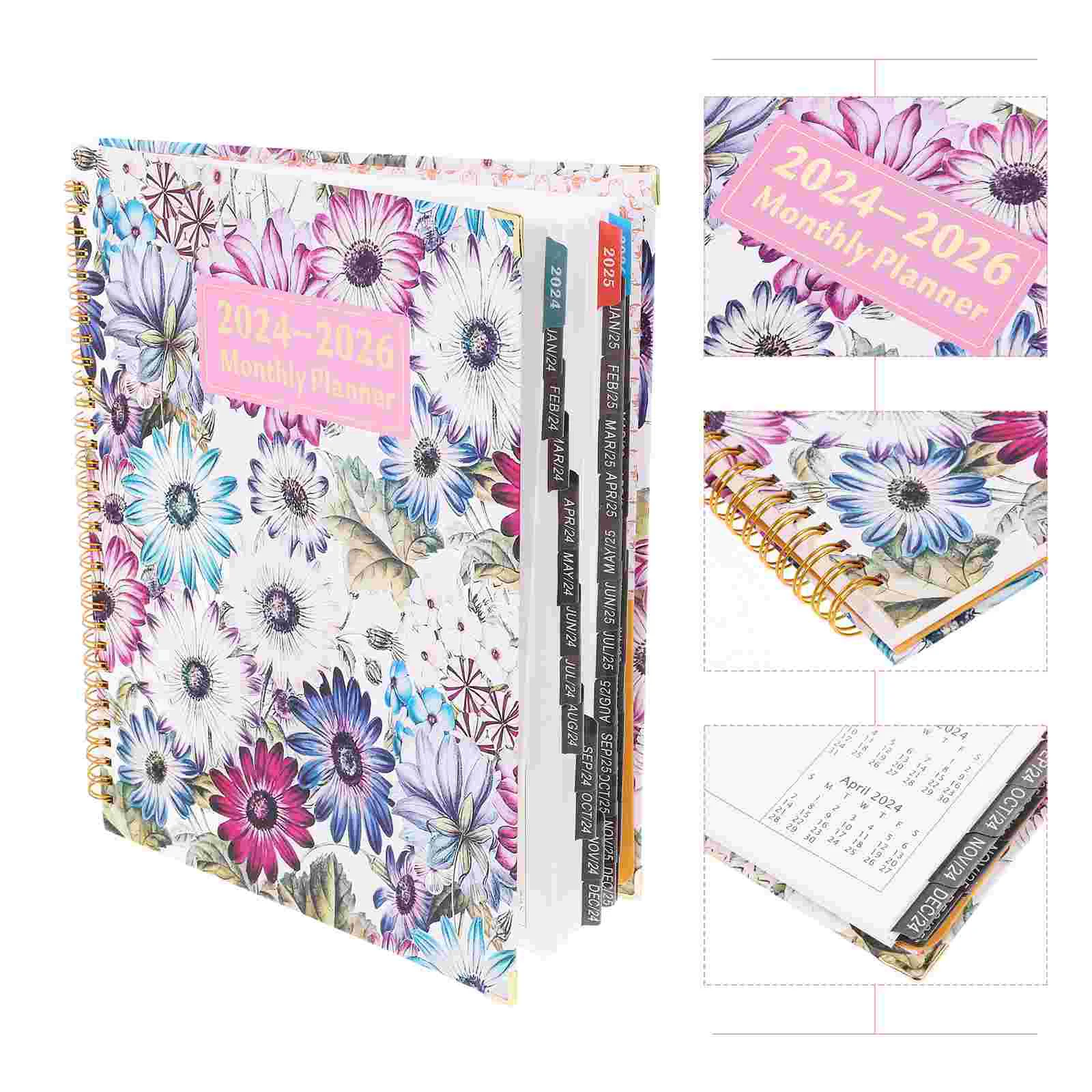 Year Planner 2024 Agenda Book Decorative Notepad Notebook for 2024-2026 with Monthly Tabs