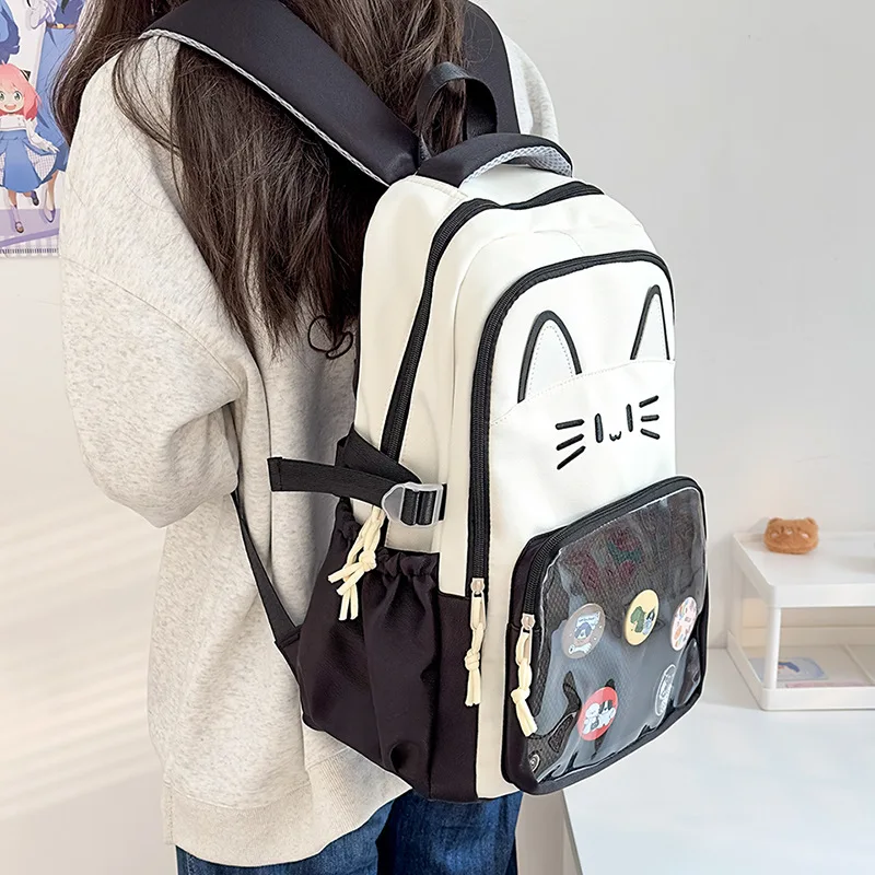 Simple Commuting Cartoon Cute Little Cat Elementary School Cute Graffiti Large Capacity Middle School Backpack