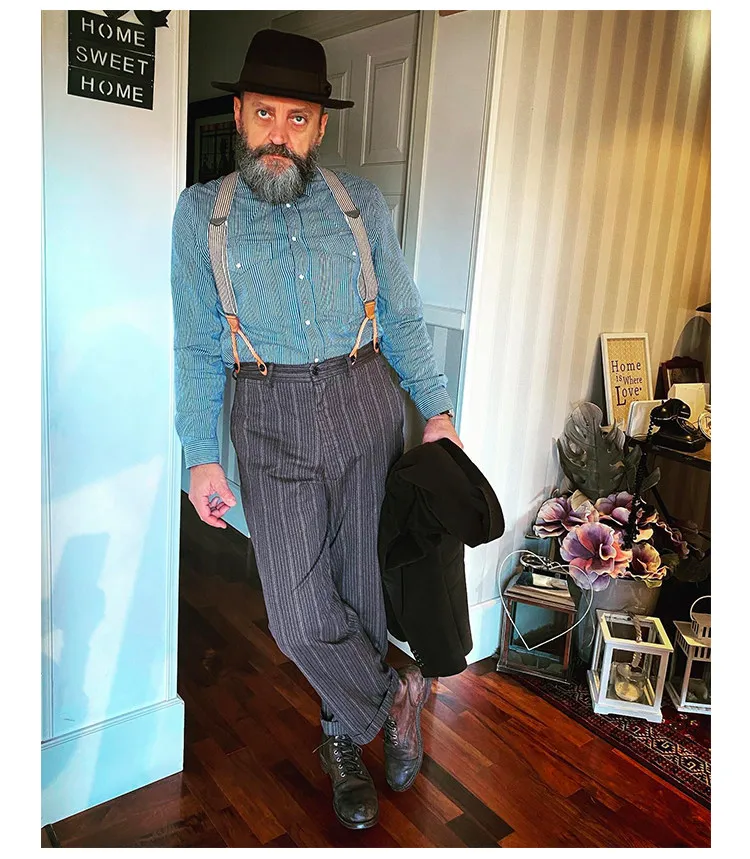 BRONSON Vintage Y Shape Suspenders, Old Time Patch Leather Braces, American Workwear Retro Shoulder Straps