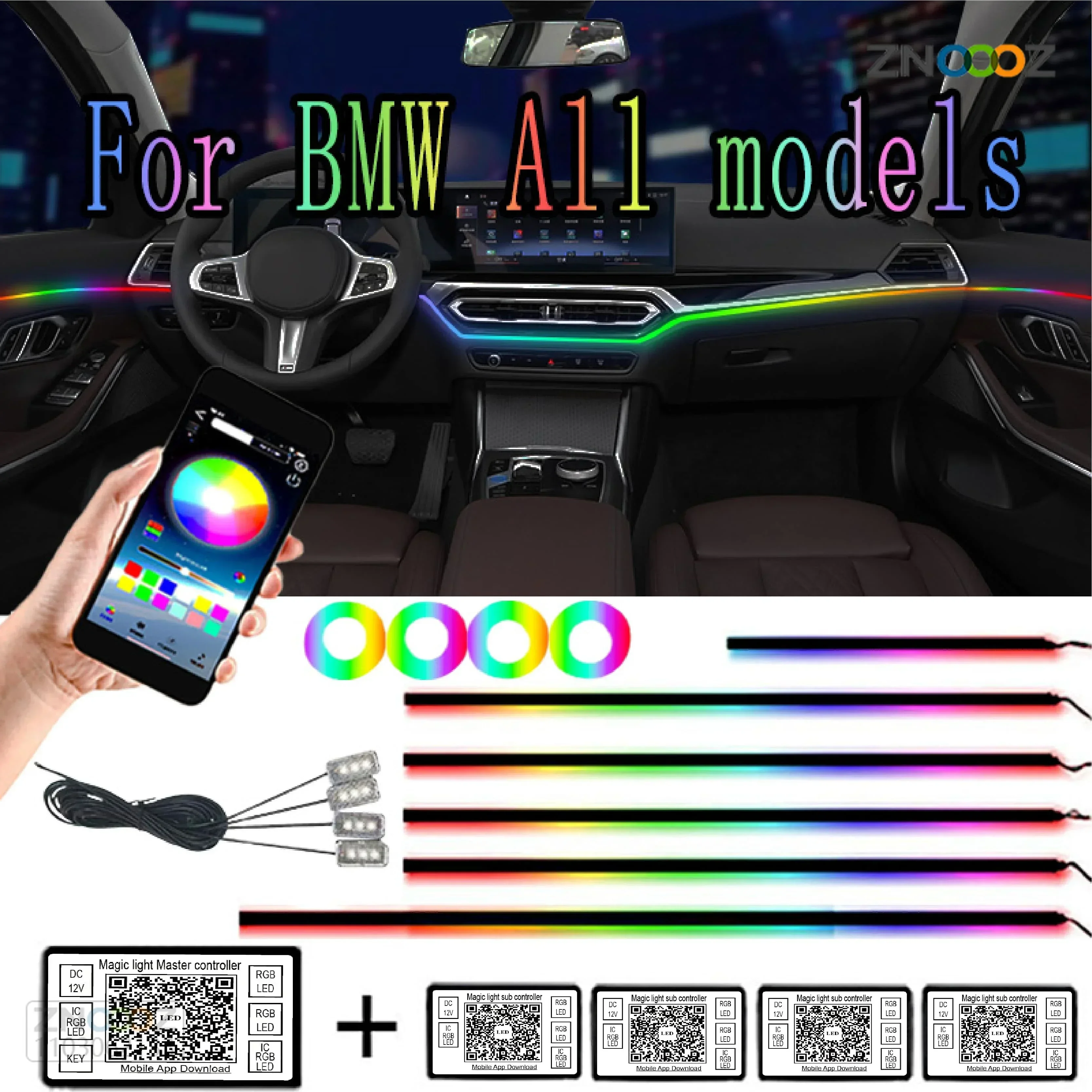 Per BMW F30 F31 F32 F34 F20 F21 F07 1 3 5 7 X1 X3 G01 X4 G02 X5 F15 F16 64 colori RGB Symphony Car LED Interior Ambient Light