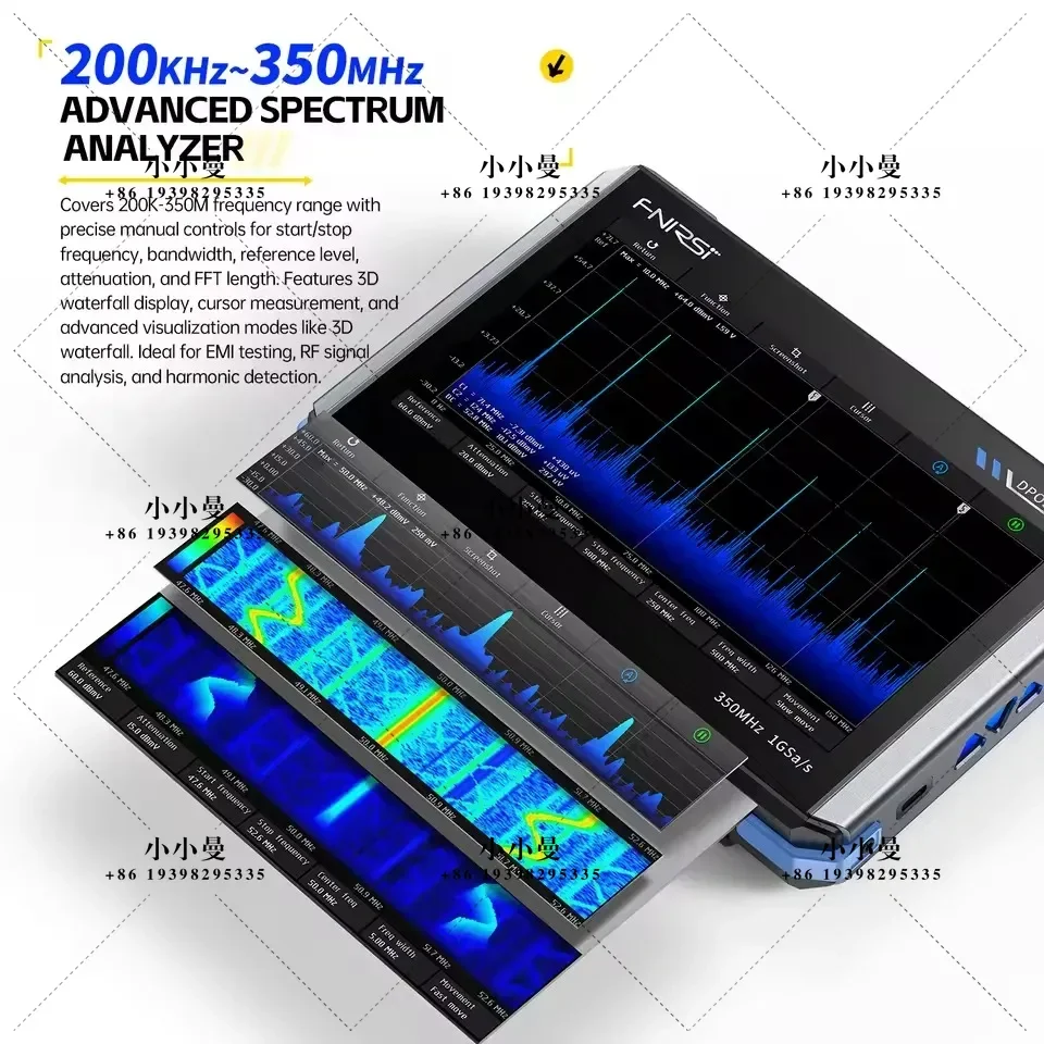 FNIRSI DPOS350P 4in1 Spectrum Analyzer, Frequency Response Analyzer, Tablet Oscilloscope 2 Channel 350MHz Signal Generator 50MHz