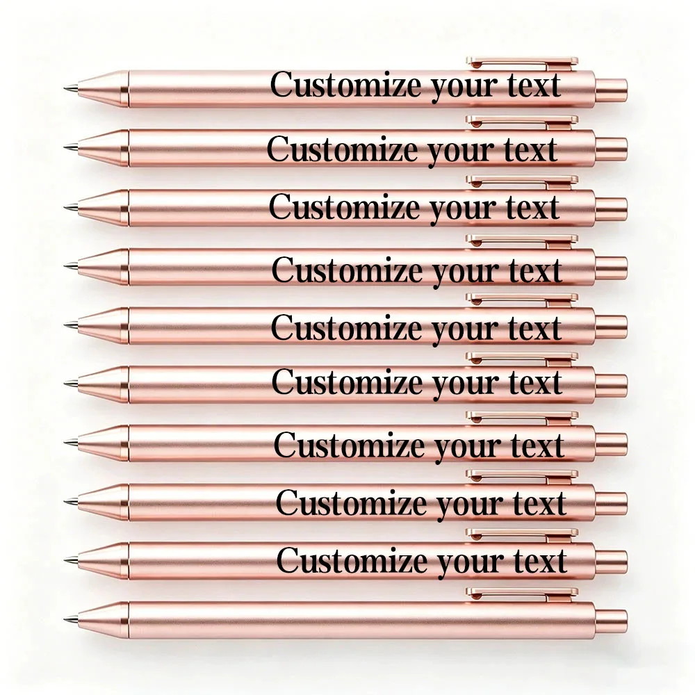 Customizable Text Content or Anniversary Dates, Etc., 50 Luxury Gold/Rose Gold/Silver/Black Ballpoint Pens, Bulk Pack of Retractable Black Ink Pens with Medium Tip (1.0mm) for Smooth Writing, Suitable for Weddings, Bri